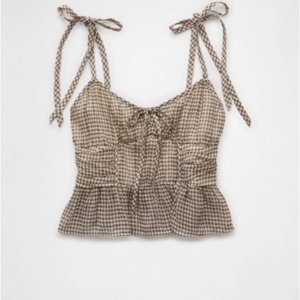 NWT American Eagle Corset Peplum Brown Checkered Tank Top